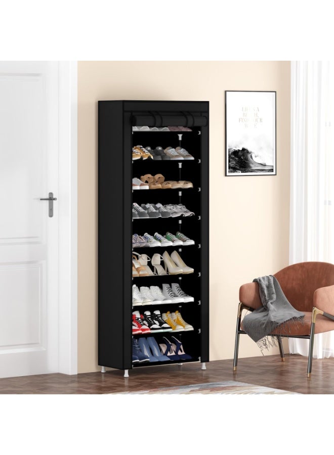 Calmootey منظم أحذية محمول مع غطاء قماش غير منسوج من 9 طبقات للخزانة والممر وغرفة النوم والمدخل من كالمووتي، لون أسود - Image 2